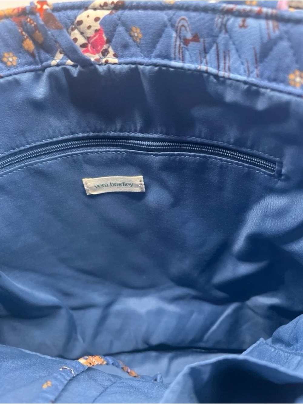 Vera Bradley Quilted Blue Tote with Colorful Dog Print - Picture 2 of 4